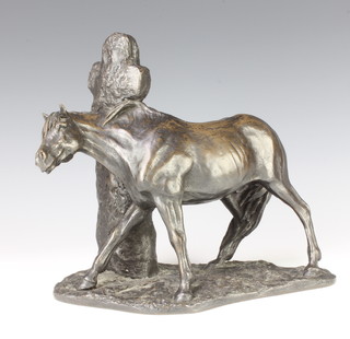 Arthur Neadon, a bronzed figure of a standing race horse by a tree, 25cm h x 25cm w x 14cm d
