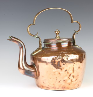 A circular copper kettle (some dents) 30cm h x 23cm diam. 