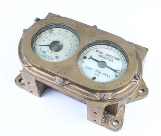 A Crompton Parkinson Ltd. wind direction indicator contained in a brass case 10cm x 29cm x 8cm 