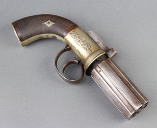 A 19th Century 6 shot self cocking percussion pepper pot revolver with 7cm barrel 
