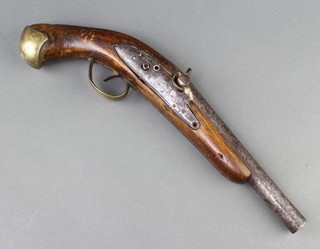 A 19th Century percussion lock pistol, the 19cm barrel with proof marks, the lock marked Kingdon