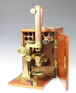 J Swift of 43 University Street, London, WC, a student's 19th Century gilt metal monocular microscope, cased
