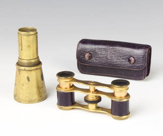 Edward and Sons, a pair of gilt metal and red leather opera glasses, cased together with a gilt metal binocular 