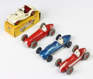 A collection of Dinky model motor cars including a 23K Talbot Lago, 232 Alfa Romeo, 23N Maserati and a 108 MG Midget boxed (damage to the flap of the box) and an empty box for a Dinky Super Toy 956 turntable fire escape
