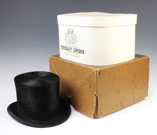 A Tress & Co of London gentleman's black silk top hat, size 7 1/4 
