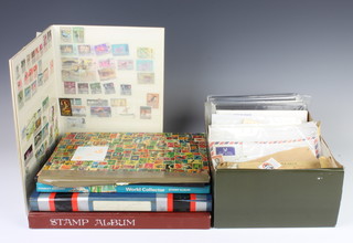 Four stock books of used world stamps, 2 albums of world stamps and a collection of first day covers