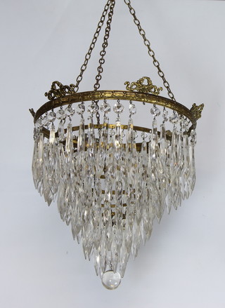 A circular gilt metal and glass 6 tier light fitting hung lozenges 39cm h x 25cm diam. 