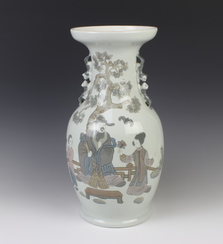 A Lladro 2 handled baluster vase decorated in the Chinese taste with figures beneath a tree 40cm 