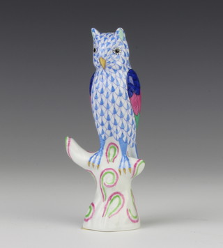 A Herend figure of an owl sitting on a trunk 14cm 