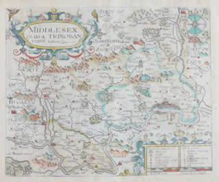 Johannes Norden, map of Middlesex with coloured borders 27cm x 33cm 