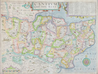 William Kip, map of Kent with coloured borders 28cm x 38cm 