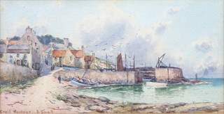 D Small, watercolour signed, Crail Harbour, 15cm x 29cm 