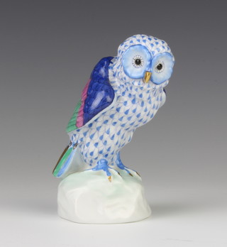 A Herend figure of an owl sitting on a rock 13cm 