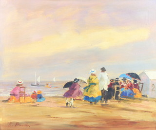 E Boudin, oil on board, figures on a beach 45cm x 54cm 
