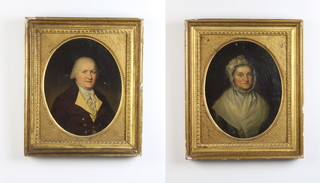 19th Century oils on canvas a pair, unsigned, oval, study of a lady and gentleman 30cm x 24cm  