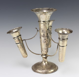 A silver epergne with large centre tapered flute and 3 small tapered flutes on a spread base Birmingham 1913, 1916, 26cm 