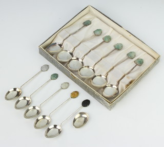 Eleven Chinese silver teaspoons with hardstone ends 