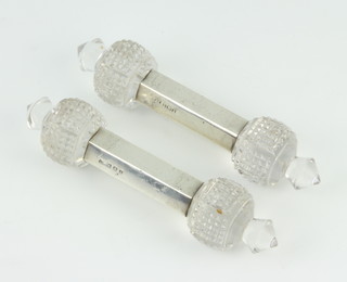 A pair of Edwardian cut glass silver mounted knife rests, Birmingham 1907, 13cm 