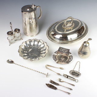 An oval silver plated entree set and minor plated items 