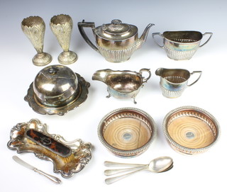 A silver plated muffin dish and cover and minor plated items 