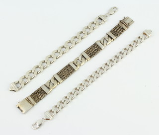Three silver flat link bracelets, 205 grams