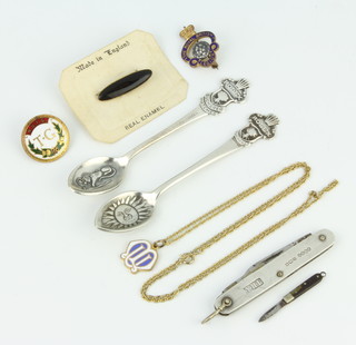 A silver pen knife, a miniature ditto and minor jewellery 