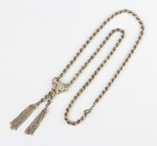 A silver rope twist necklace with tassels 44 grams 