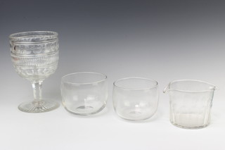A 19th Century cut glass pedestal bowl 21cm and 3 glass rinsers 