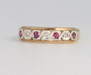 A 9ct yellow gold ruby and diamond half hoop ring 2.4 grams, size Q 