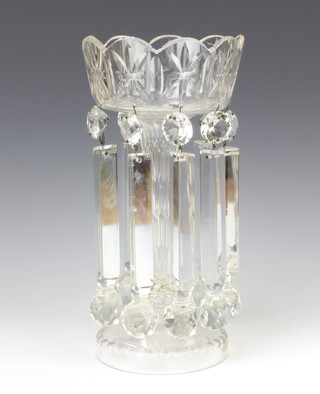 A Victorian clear glass table lustre with faceted drops 32cm 