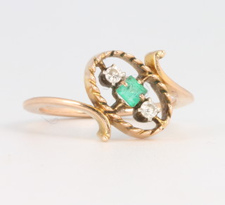 A 15ct yellow gold emerald and diamond ring 2.9 grams, size L 