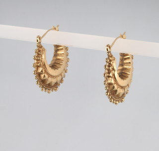 A pair of 9ct yellow gold Etruscan style hoop earrings 2.1 grams 