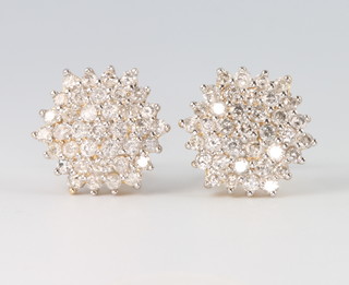 A pair of diamond cluster earrings approx. 2ct in total, 14mm 