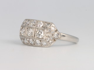 An Art Deco style platinum diamond set ring, size N