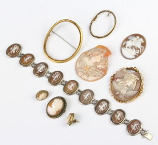 A gold mounted cameo brooch (the cameo is broken) and minor cameo jewellery 