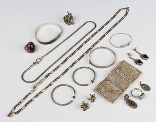 A silver filigree bracelet and minor silver jewellery 167 grams 