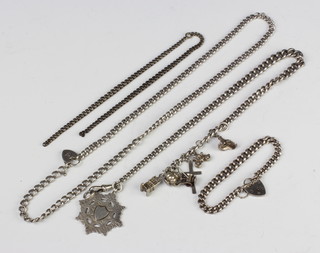 A silver Albert, fob and bracelet with charms, 154 grams