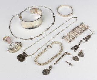 A silver bangle and minor silver jewellery 143 grams 