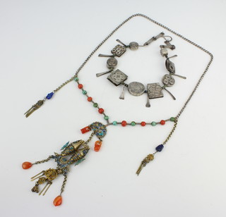 An Eastern hardstone mounted necklace and 1 other, 195 grams