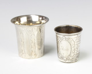 Two Continental chased silver beakers 120 grams 