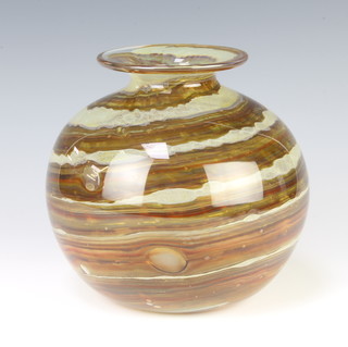 A Studio glass baluster vase with striated decoration 17cm 
