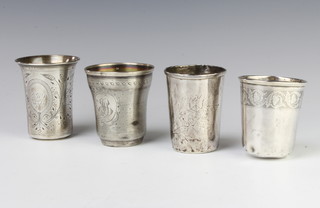 A Continental engine turned silver beaker and 3 others, 228 grams