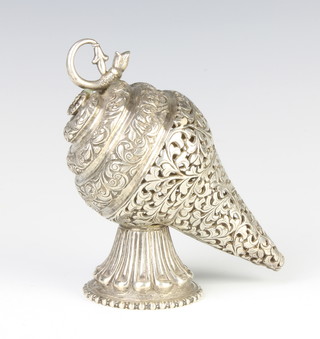 A Continental silver pierced and cast model of a conch shell, 206 grams