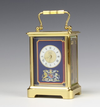 Halcyon Days, a limited edition enamelled carriage clock with enamelled dial and Roman numerals contained in a gilt metal case, base marked limited edition no.68/250