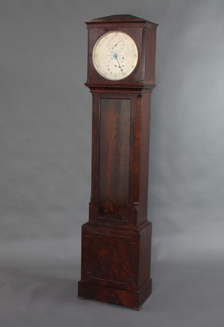 Sergeant of Chiswick, a 19th Century dead beat regulator with 30cm silvered dial, hour dial and second dial, contained in a mahogany case 191cm, complete with weight and key, pendulum missing 