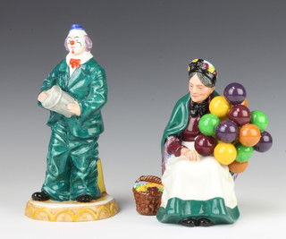 Two Royal Doulton figures - Will He Won't He HN3275 23cm and The Old Balloon Seller HN1315 19cm 
