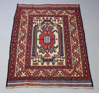 A white, red and blue ground Gulberjasta rug 193cm x 35cm  