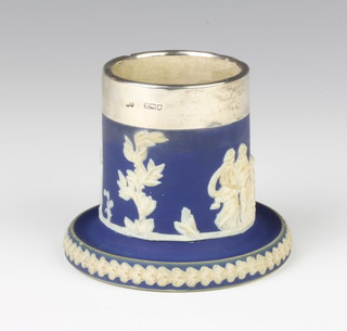 A 2 colour Wedgwood style match striker with silver collar 7cm 