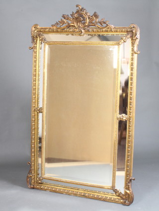 A 19th Century style rectangular bevelled plate mirror with crest inlaid quivers, contained in a gilt beadwork frame 169cm h x 103cm w 