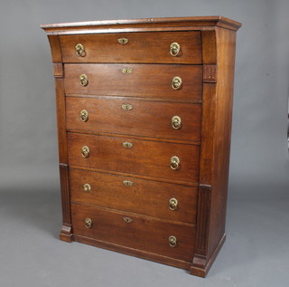 A 19th Century French oak chest of 6 drawers with ring drop handles and columns to the sides 125cm h x 101cm w x 53cm d  